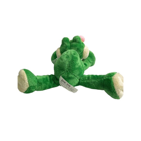 Fine Toy Frog Plush Stuffed Animal Green Holding Pink Yellow Flower Sheer Bow - Picture 11 of 15